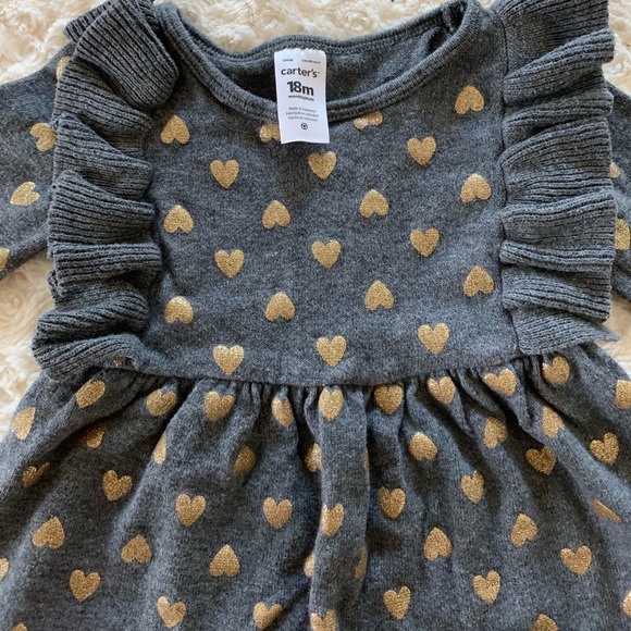 Carter’s Gray Dress with Gold Heart Print size 18 Months - Picture 3 of 4